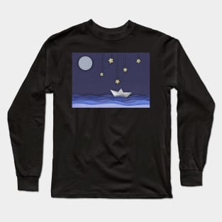 Paper boat night scene Long Sleeve T-Shirt